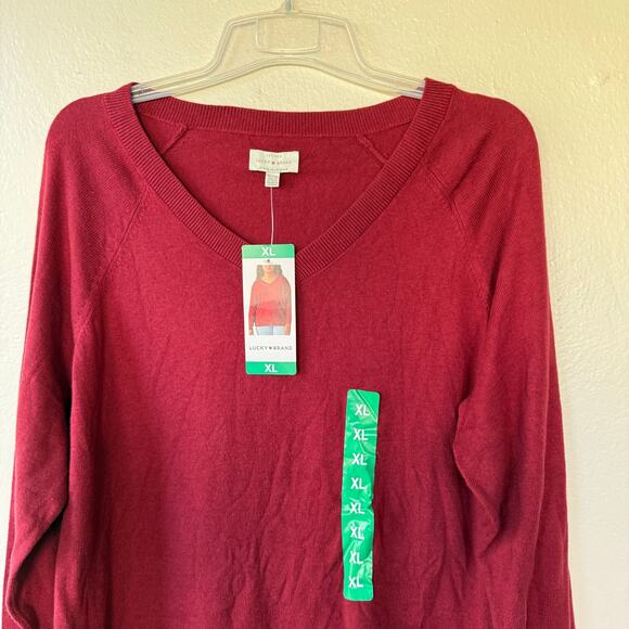 Lucky Brand red v neck pullover sweater size XL new - Picture 3 of 9